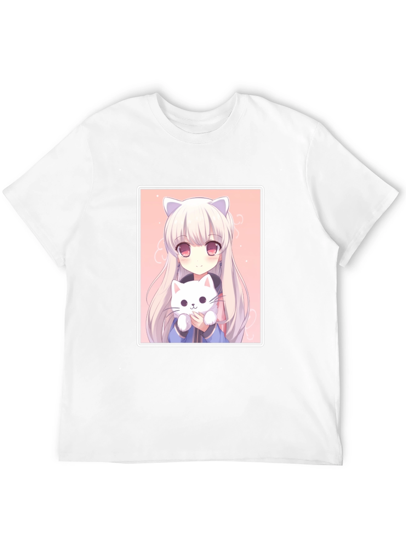 Black Anime Cat Girl T-Shirt - Soft Cotton Blend view 12