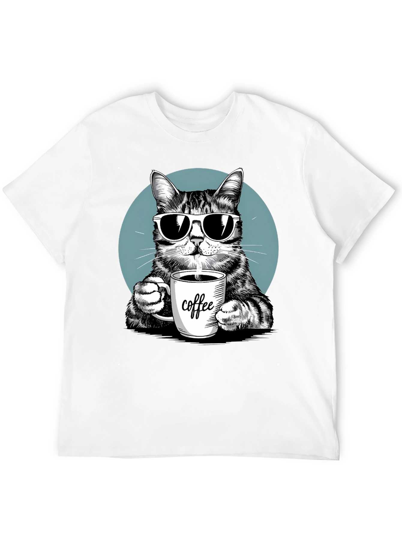 Black Cool Cat Coffee Lover Graphic T-Shirt view 12