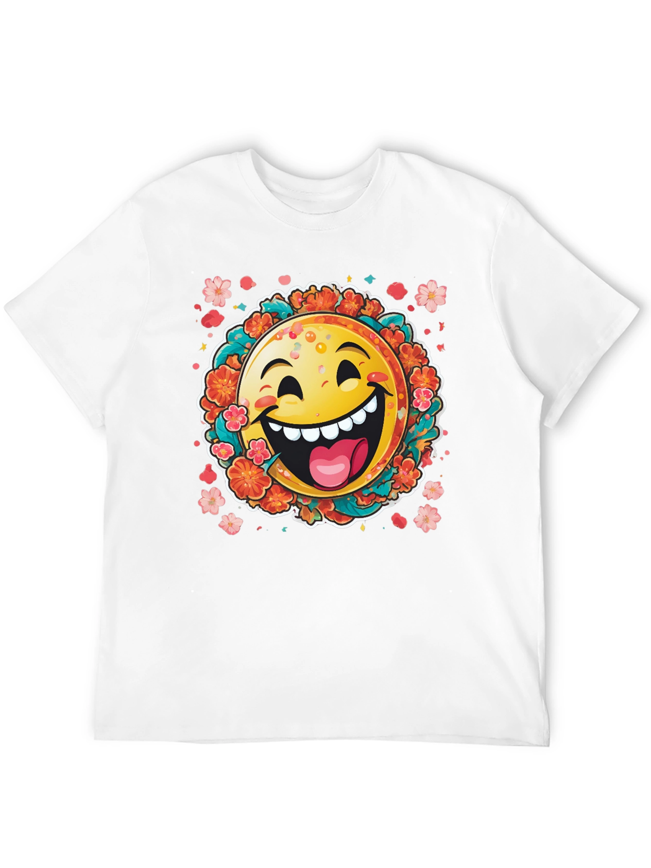 Black Happy Emoji Graphic T-Shirt - Fun Floral Design view 12