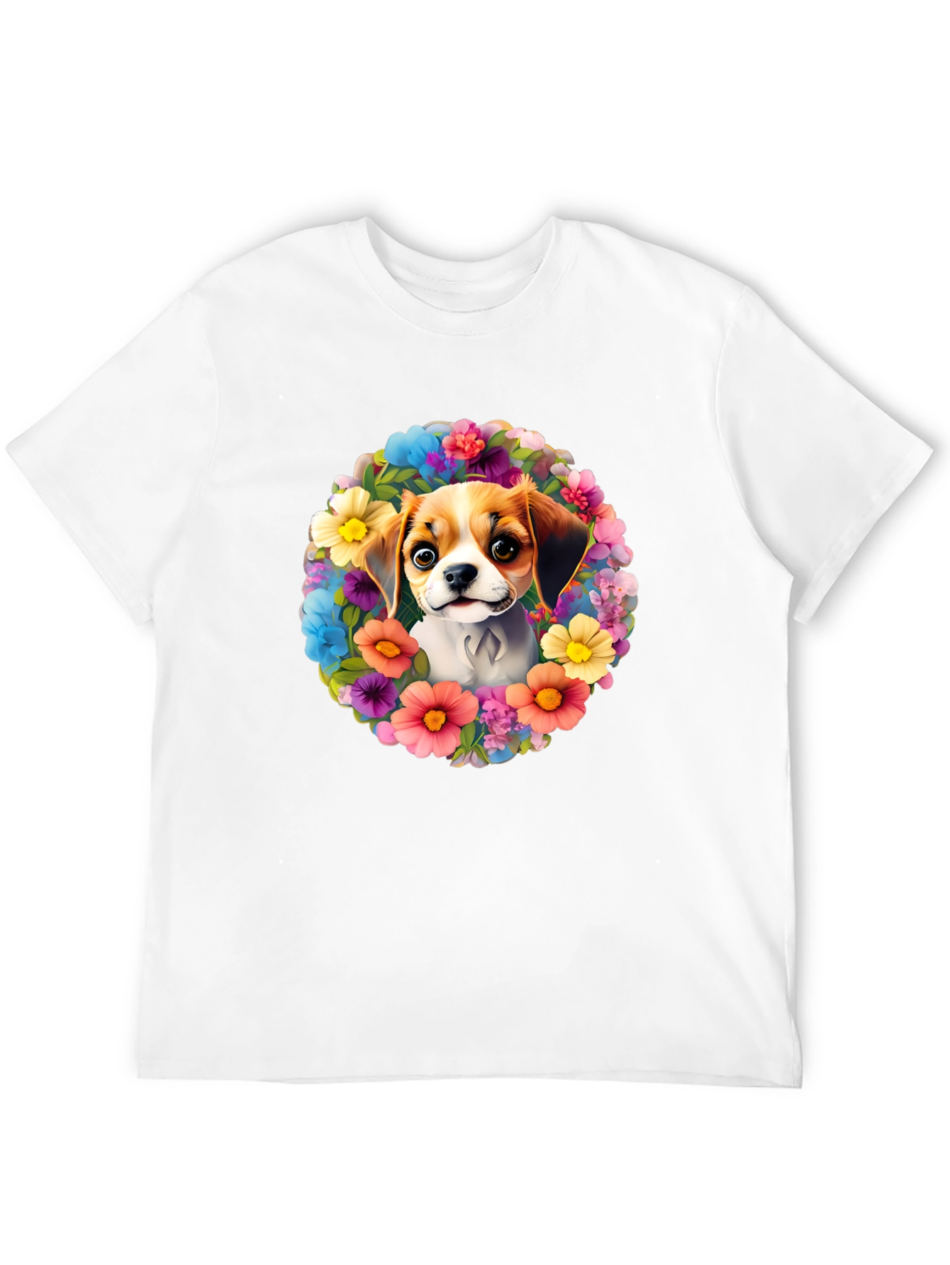 Black Dog Surrounded By Flowers T-shirt view 12