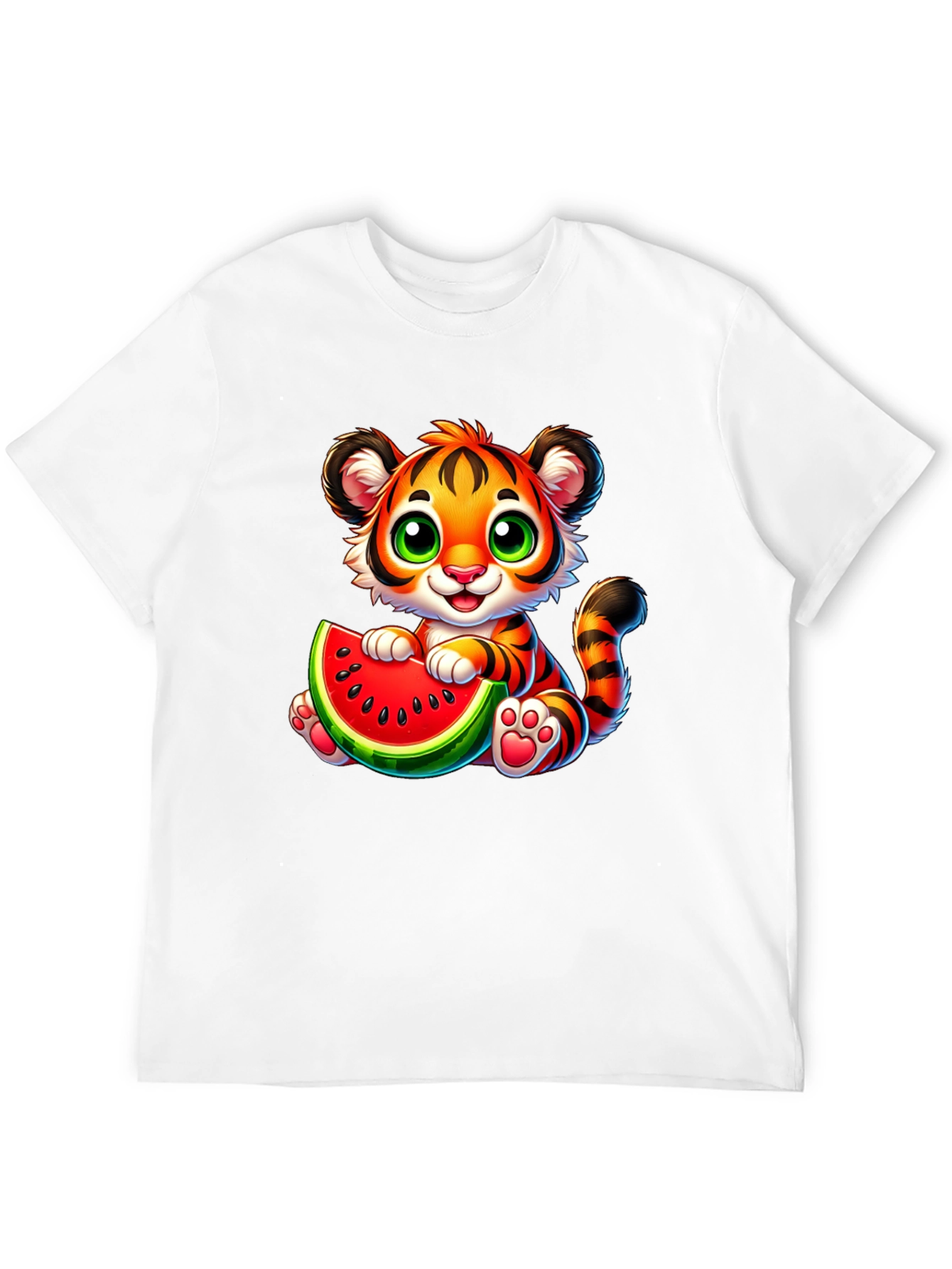 Black Cute Tiger Watermelon Graphic Tee - Fun Summer Style view 12