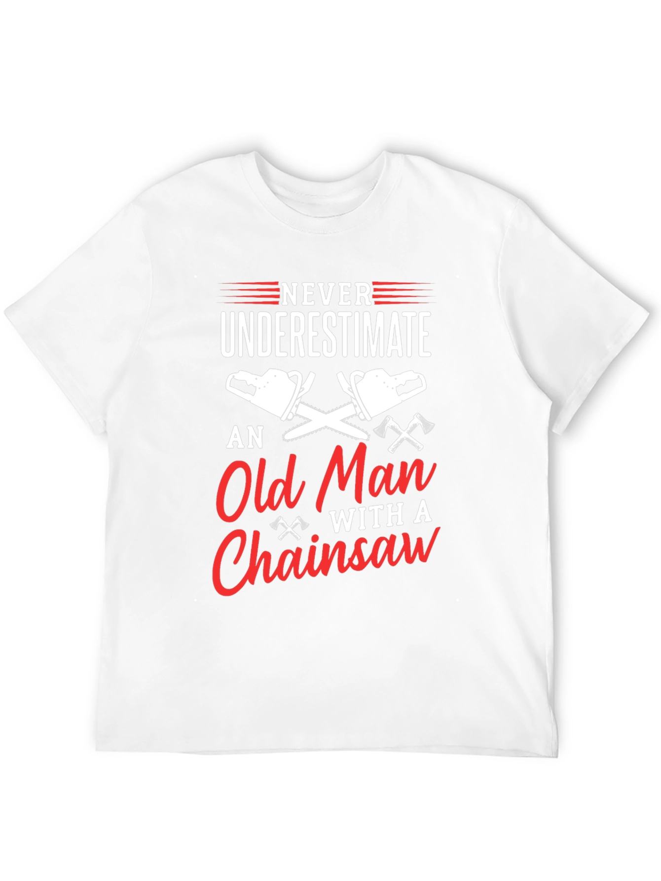 Black Never Underestimate Old Man Chainsaw T-Shirt view 12