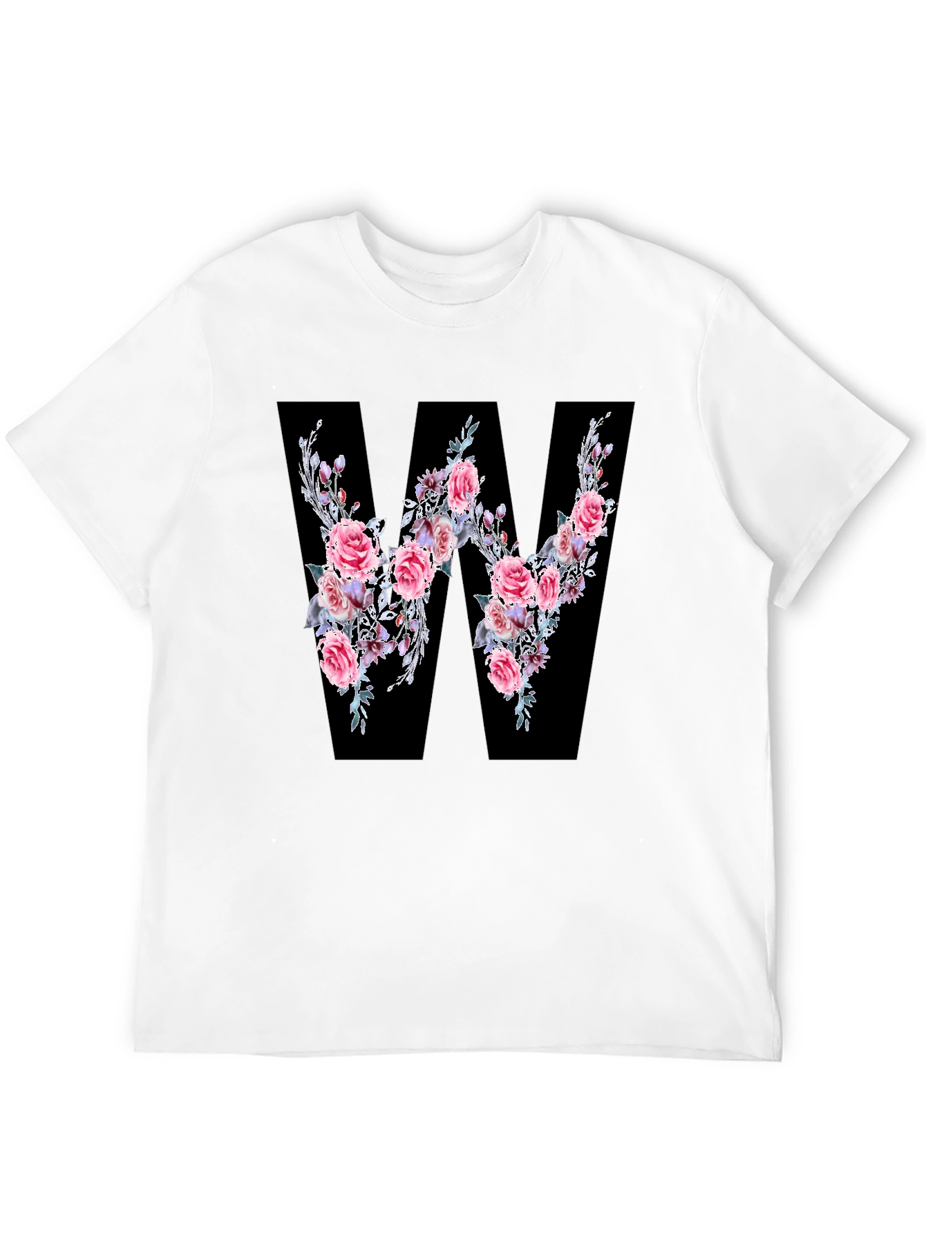 Black Floral Letter W Black T-Shirt view 12