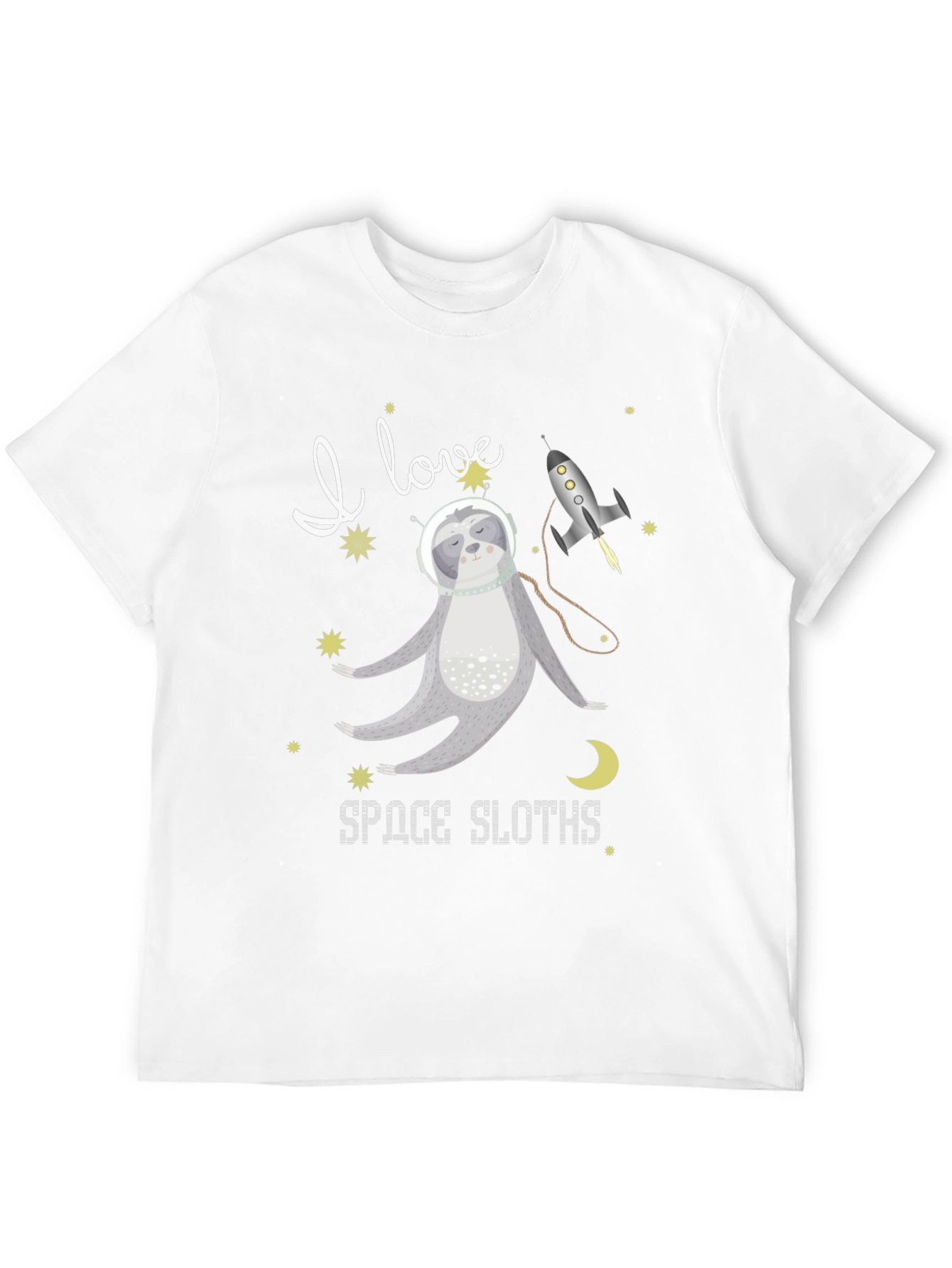 Black I Love Space Sloths Black T-Shirt view 12