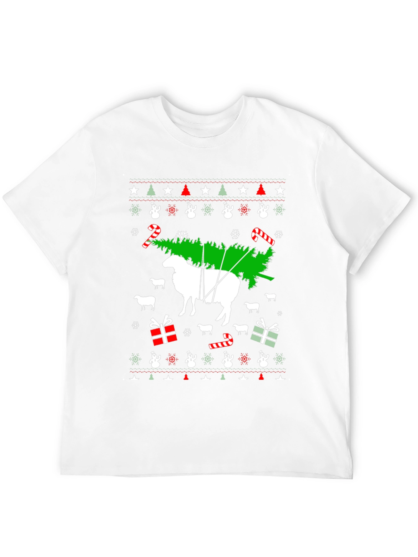Black Funny Sheep Christmas Tree T-Shirt view 12