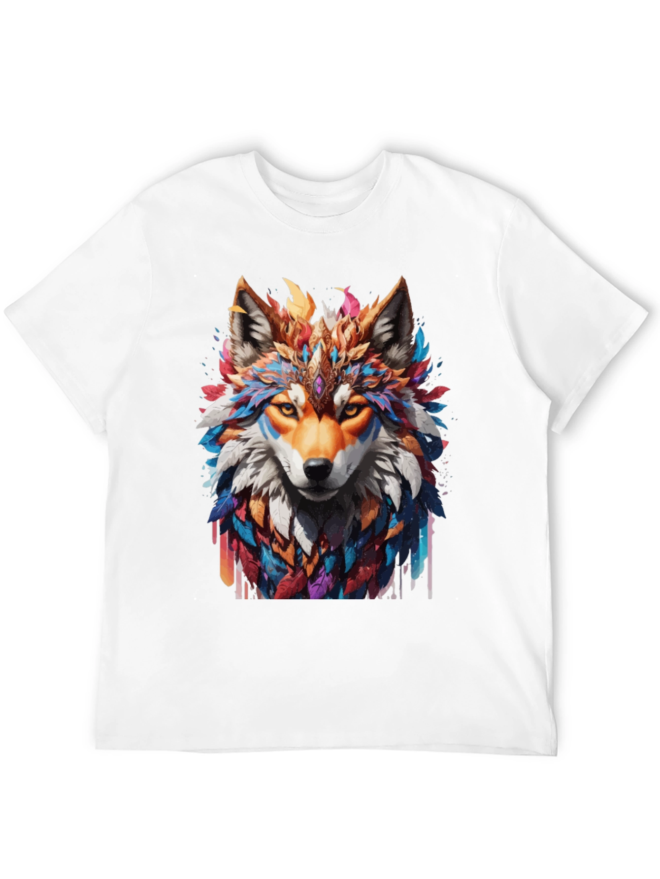Black Colorful Wolf Graphic T-Shirt view 12