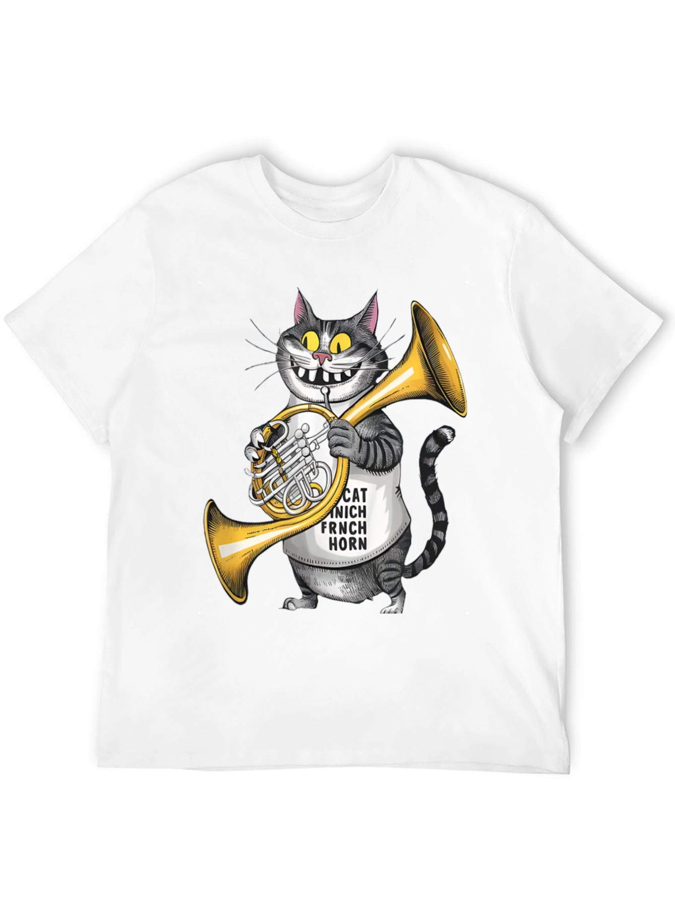 Black Funny Cat French Horn Player T-Shirt view 12