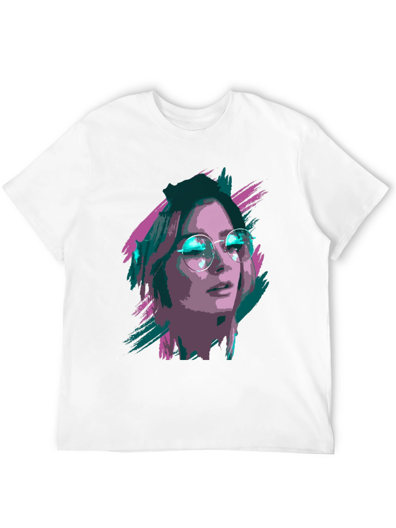 Black Stylish Graphic T-Shirt - Woman with Glasses Print view 12