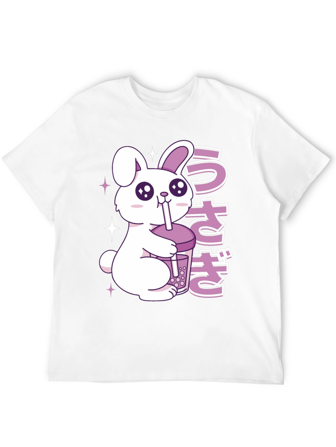 Black Kawaii Rabbit Boba Tea Graphic T-Shirt view 12
