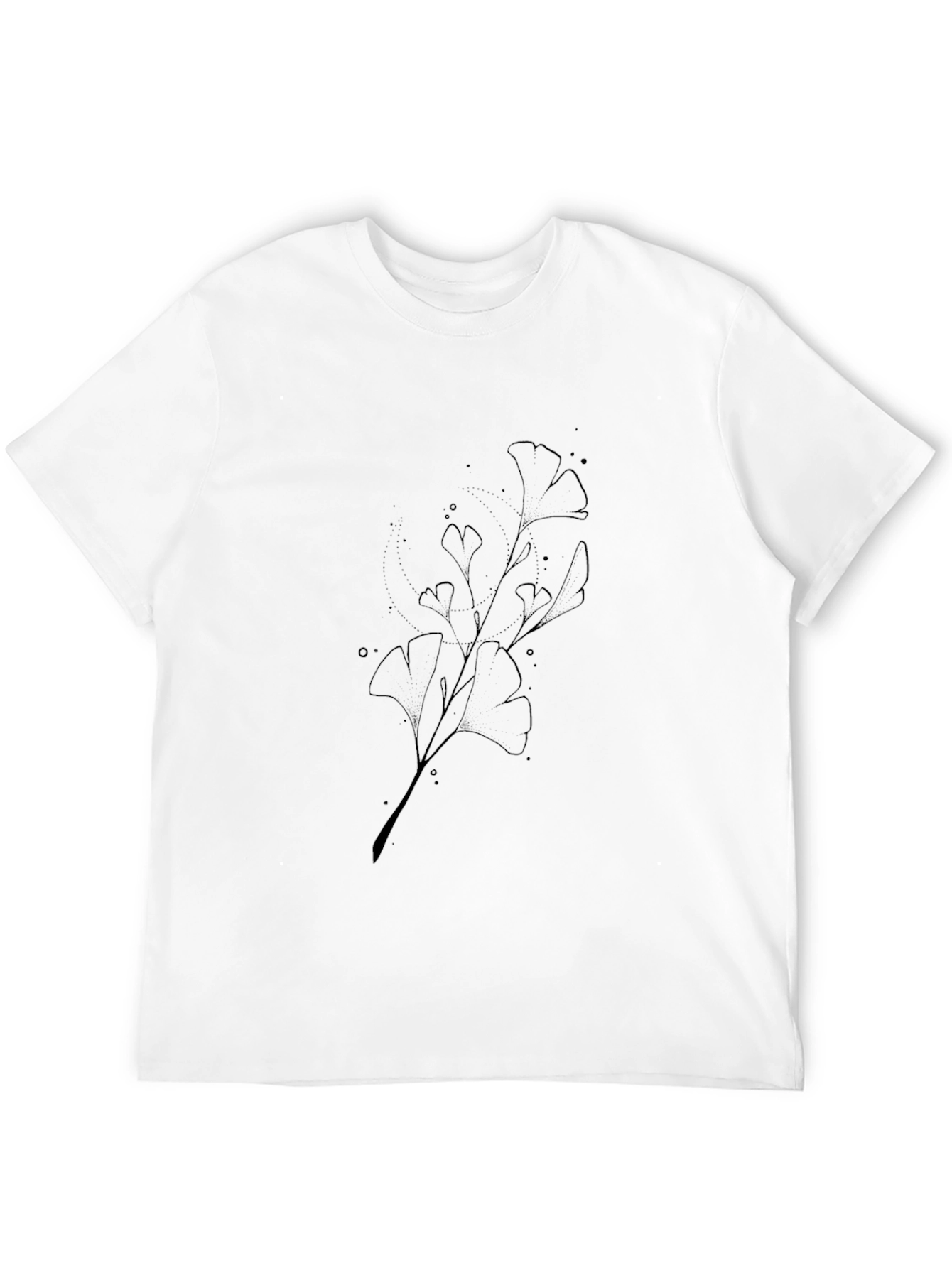 Black Ginkgo Leaf Print Black T-Shirt view 12