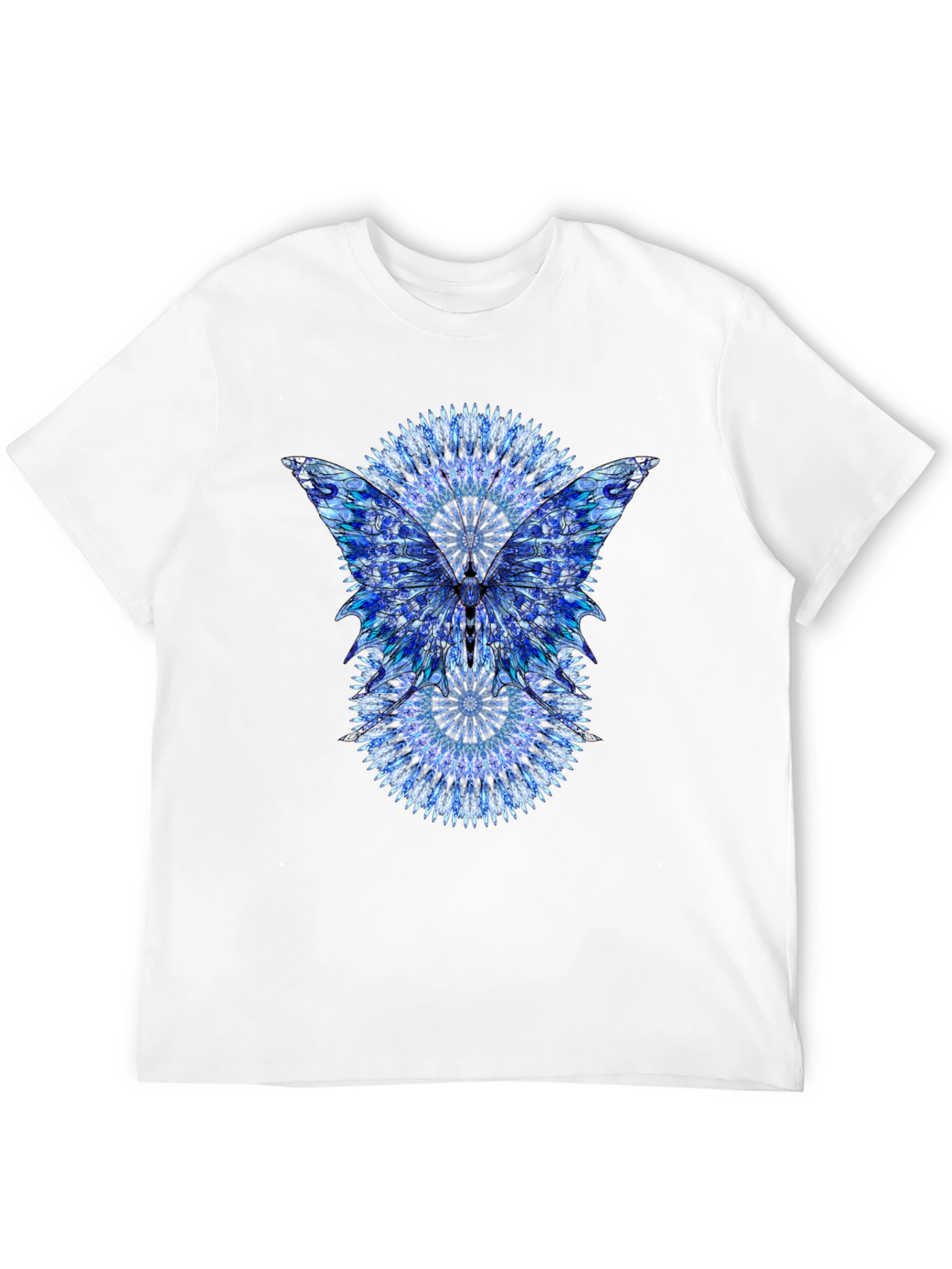 Black Blue Mandala Butterfly Graphic Print Black T-Shirt view 12