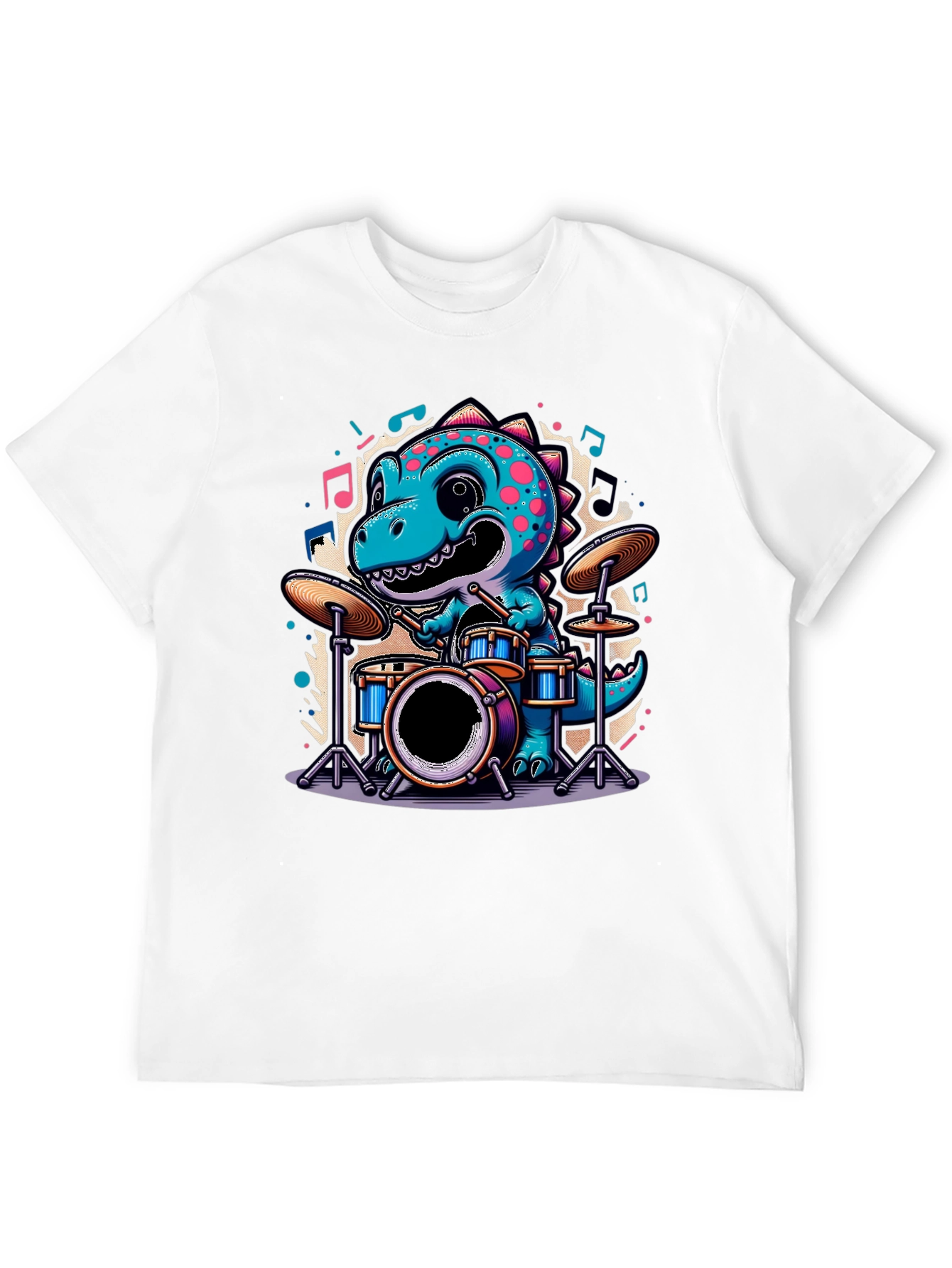 Black Dino Drummer Tee - Cute Cartoon Dinosaur T-Shirt view 12