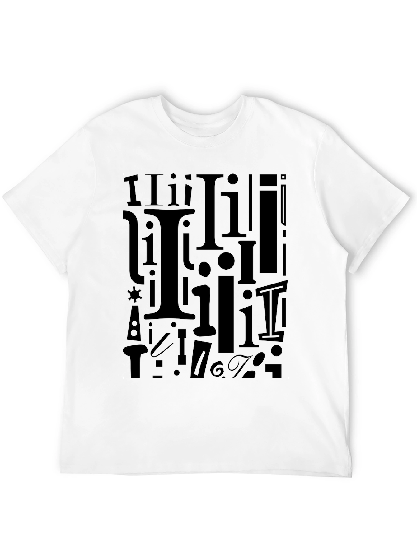 Black I Pattern Black Crew Neck T-Shirt view 12