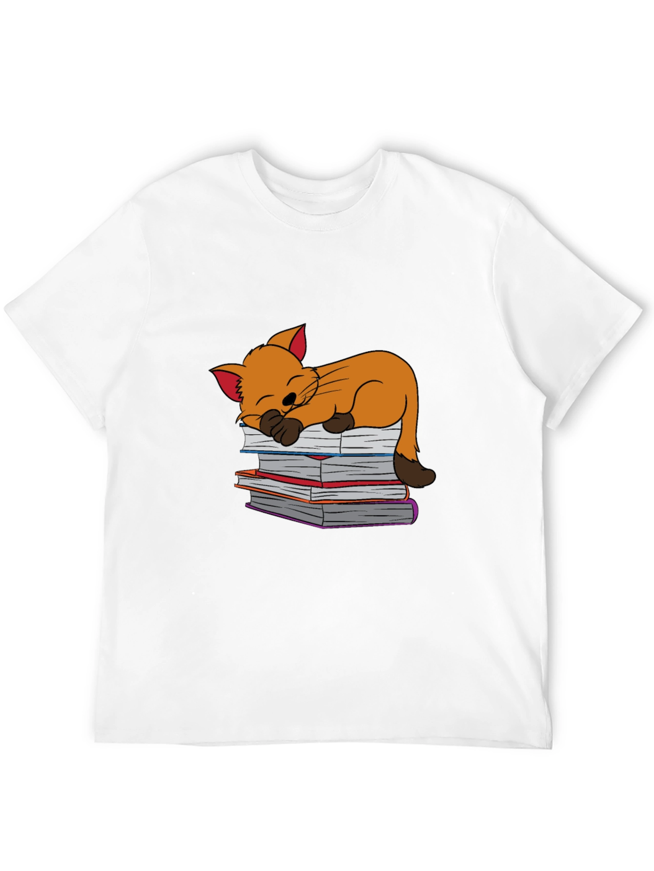 Black Cute Cat Sleeping on Books T-Shirt - Black view 12