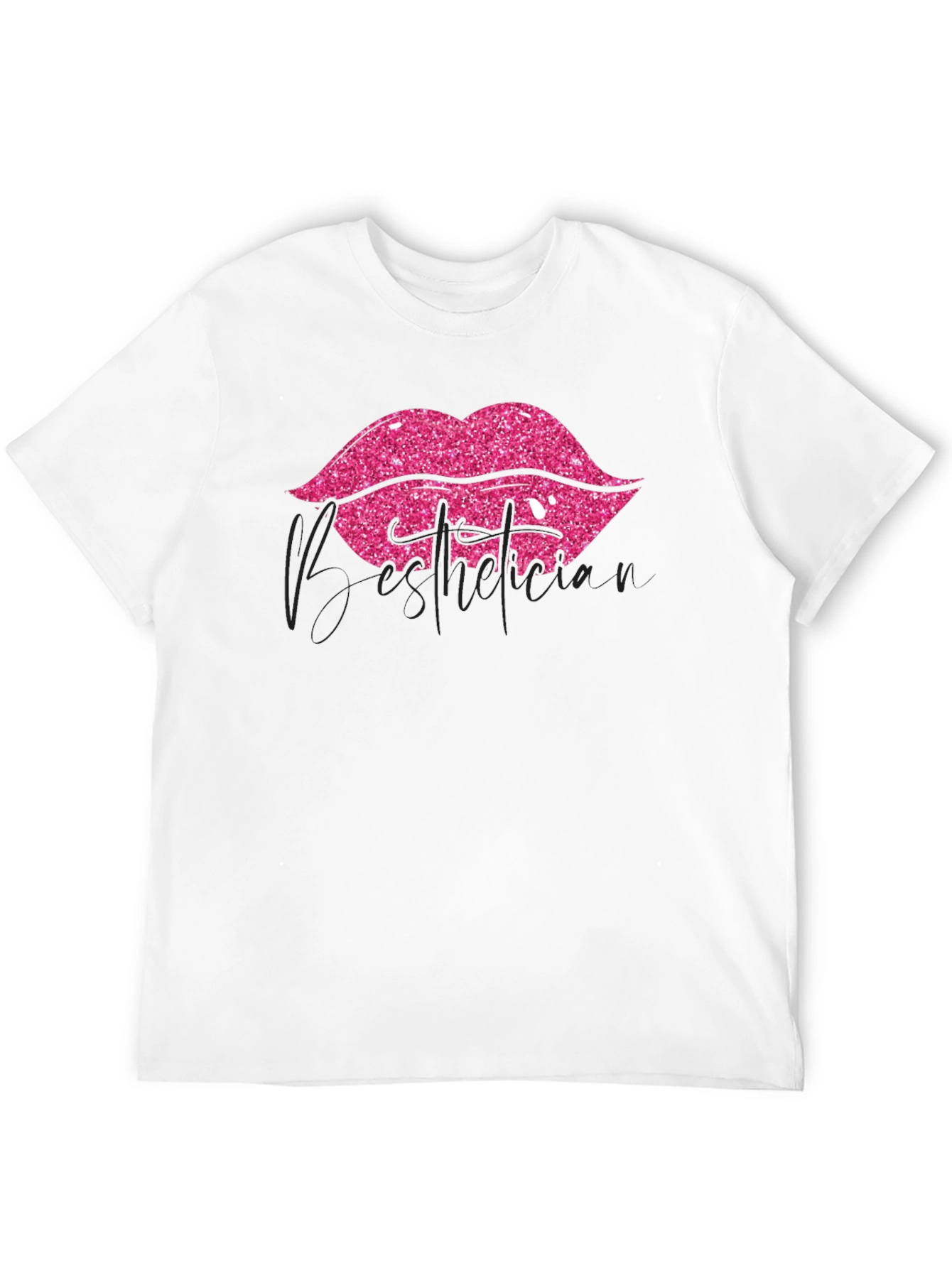 Black Pink Glitter Lips Graphic Black T-Shirt view 12