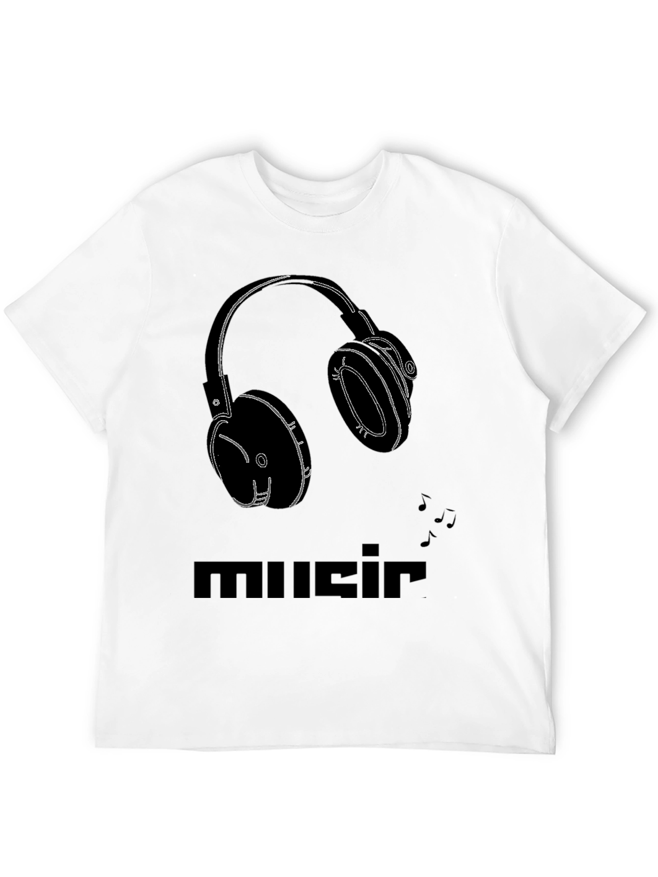 Black Music Headphones Graphic Tee - Black Cotton T-Shirt view 12