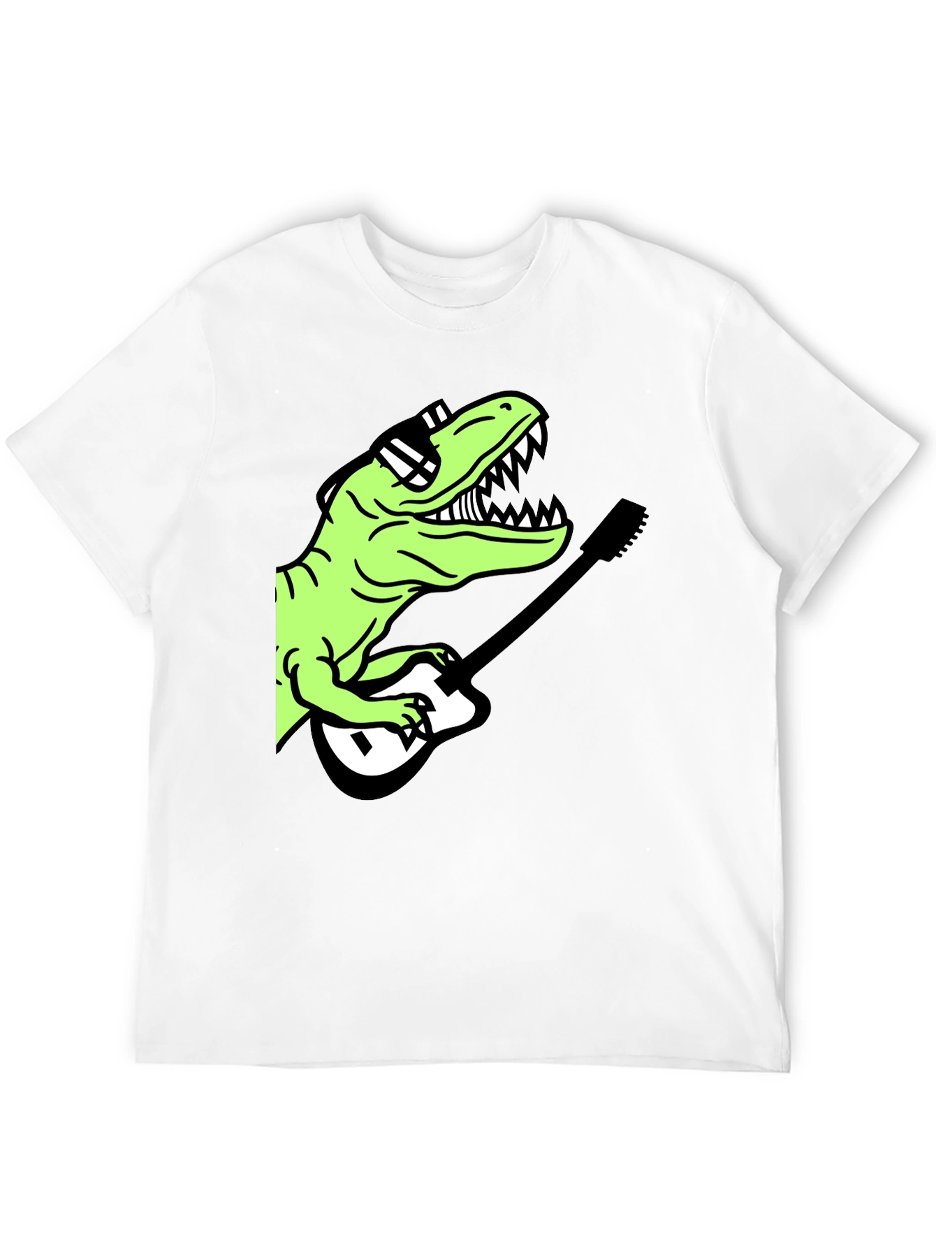 Black Cool Dinosaur Guitar Player Graphic T-Shirt view 12