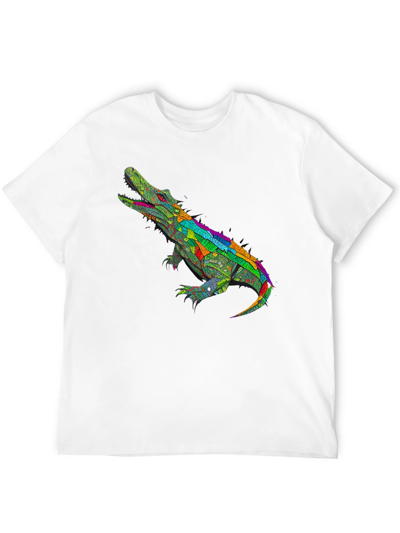 Black Colorful Crocodile Graphic Tee - Black Cotton T-Shirt view 12