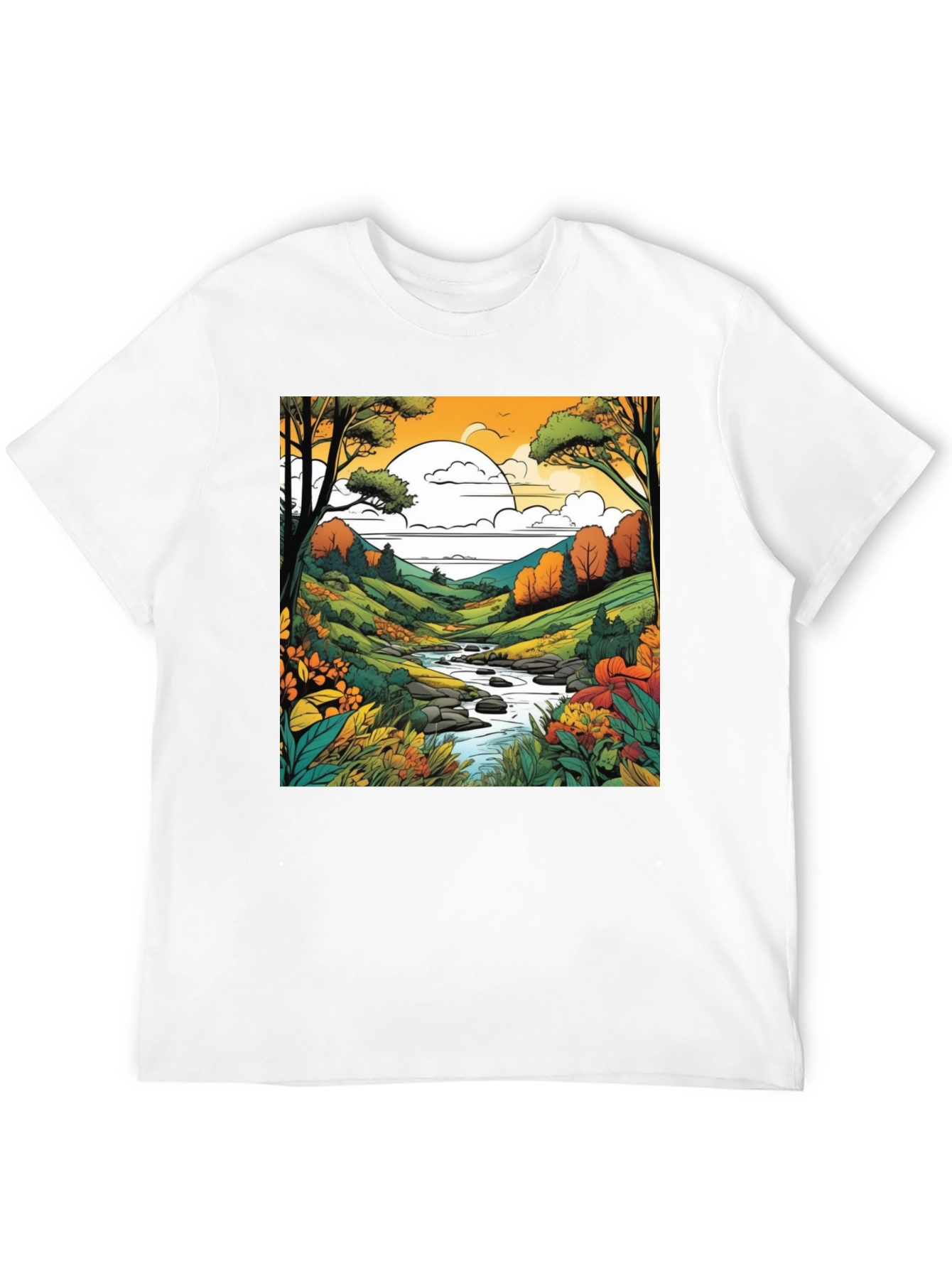Black Nature River Black T-Shirt view 12