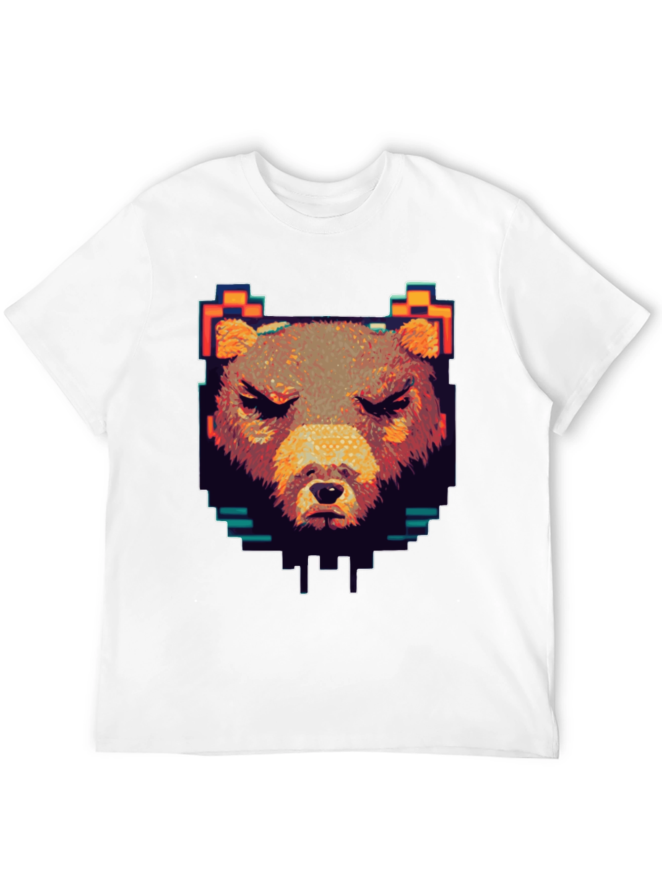 Black Pixel Bear Graphic T-Shirt - Black Crew Neck view 12