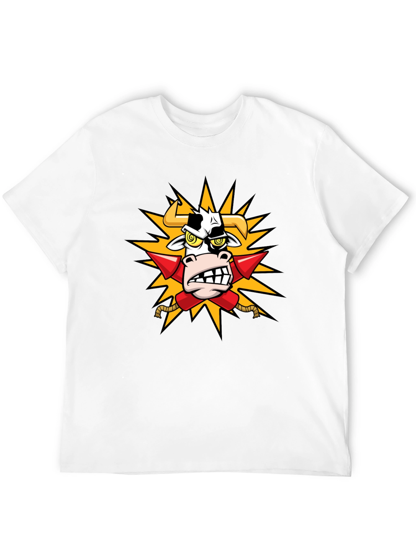 Black Cow with Rockets T-Shirt - Funny Cartoon Tee view 12