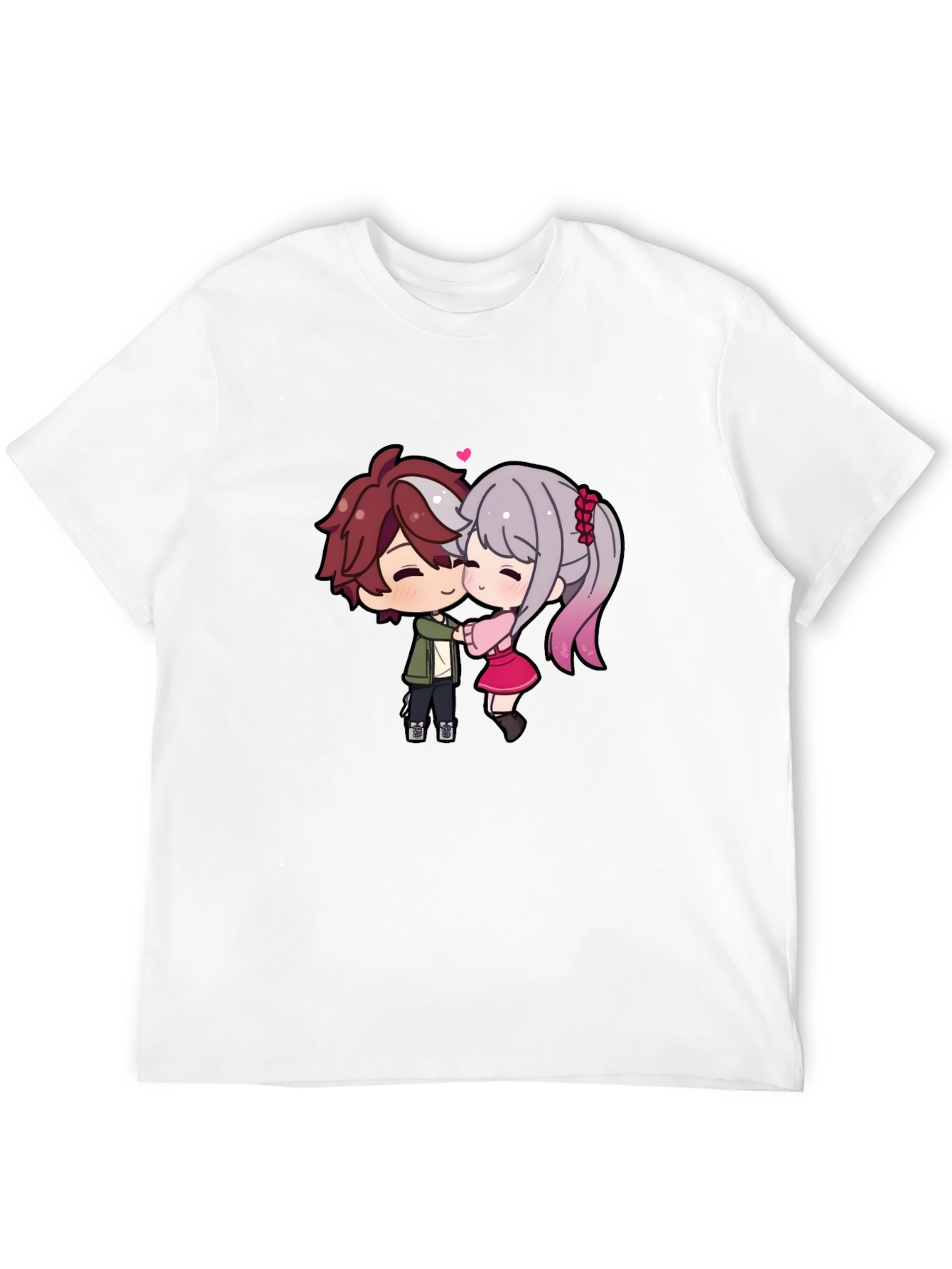 Black Cute Anime Couple T-Shirt - Sweet Embrace view 12