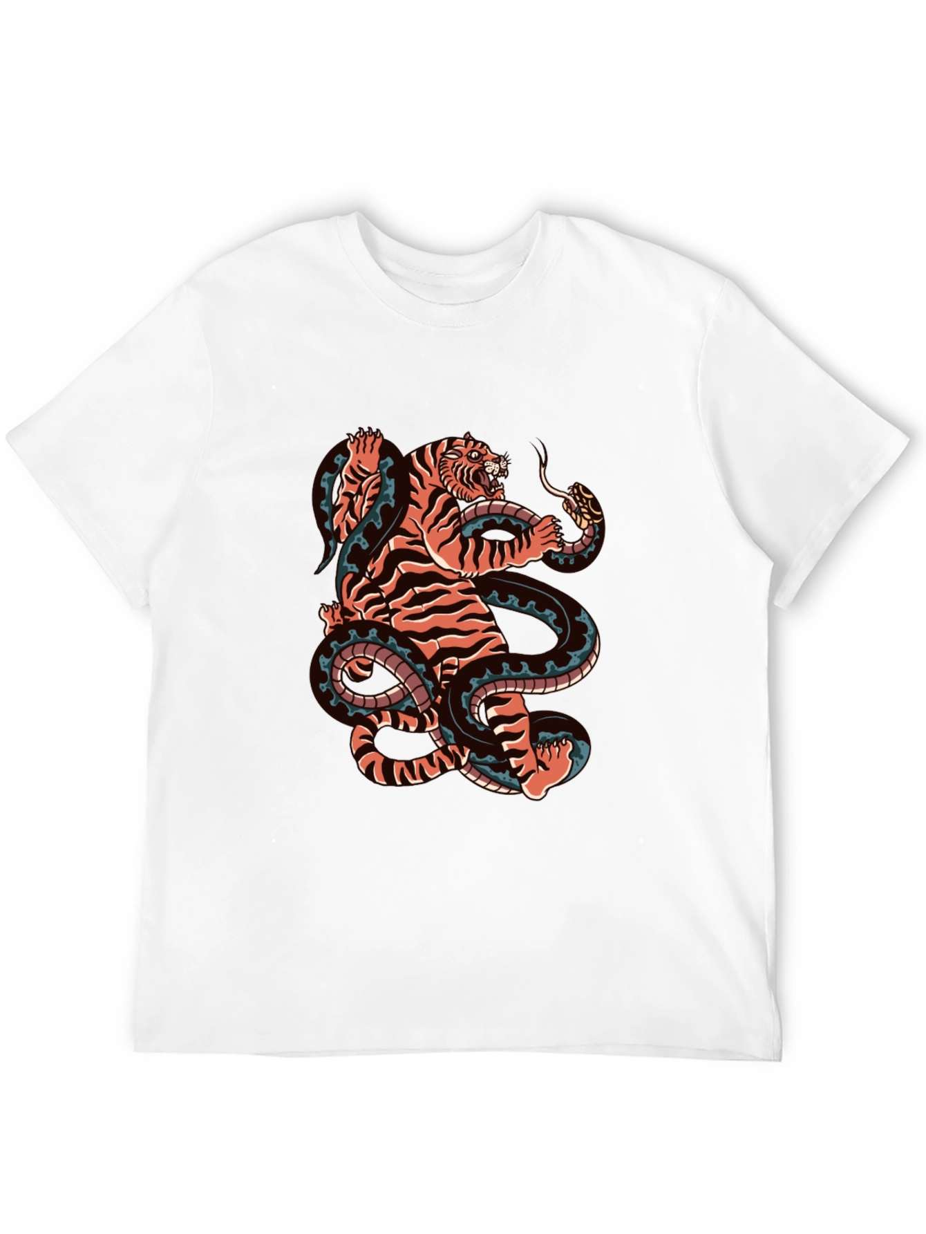 Black Tiger and Snake Graphic Black Tee view 12