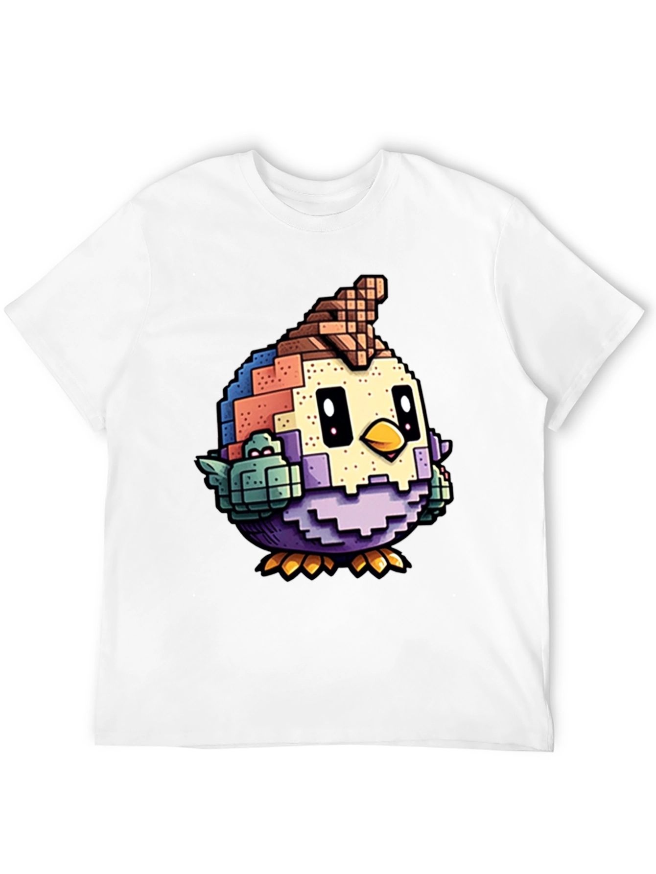 Black Pixelated Bird Graphic Tee - Black Cotton T-Shirt view 12