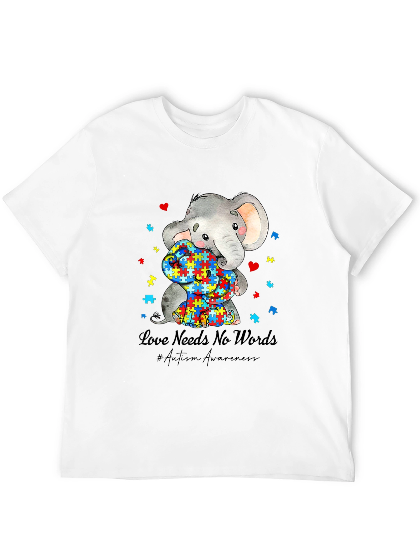 Black Autism Awareness Elephant Love Needs No Words T-Shirt view 12