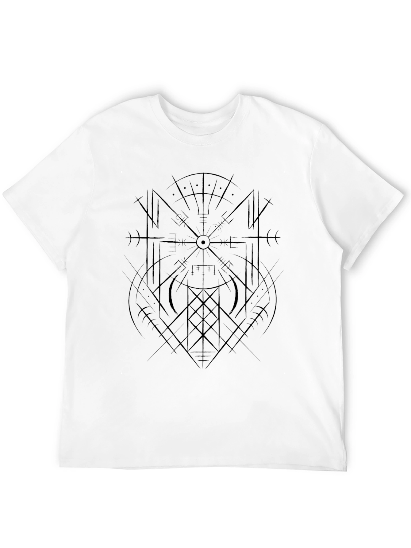 Black Men's Black T-Shirt with Geometric Norse Design view 12