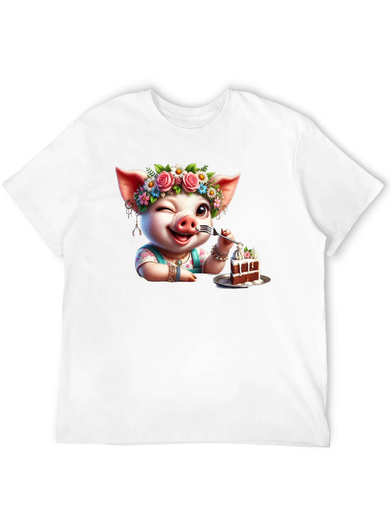 Black Pig with Flowers & Cake T-Shirt - Unisex view 12
