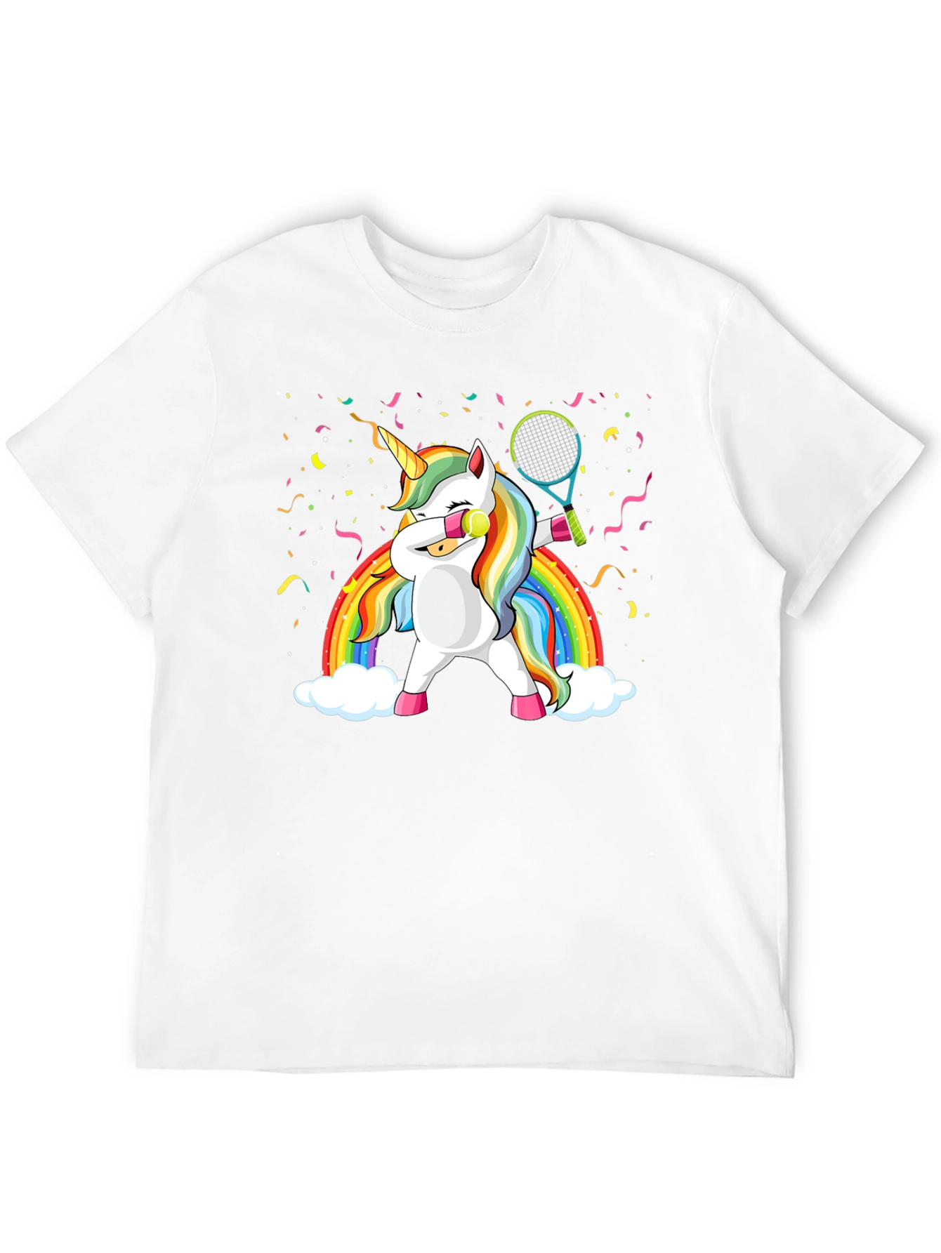 Black Dabbing Unicorn Tennis Rainbow Graphic T-Shirt view 12