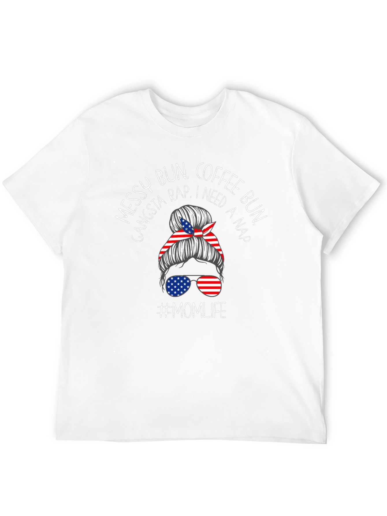 Black Messy Bun Momlife Patriotic Tee view 12