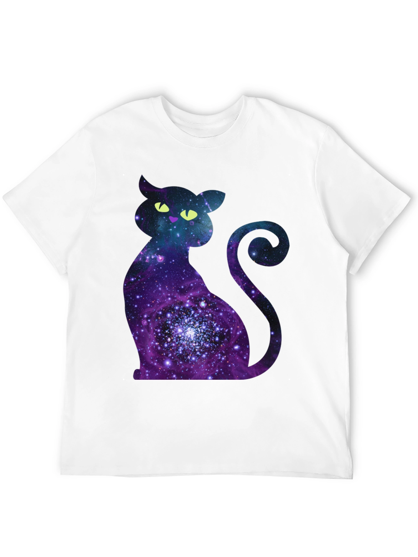 Black Galaxy Cat Graphic Print Crew Neck T-Shirt view 12
