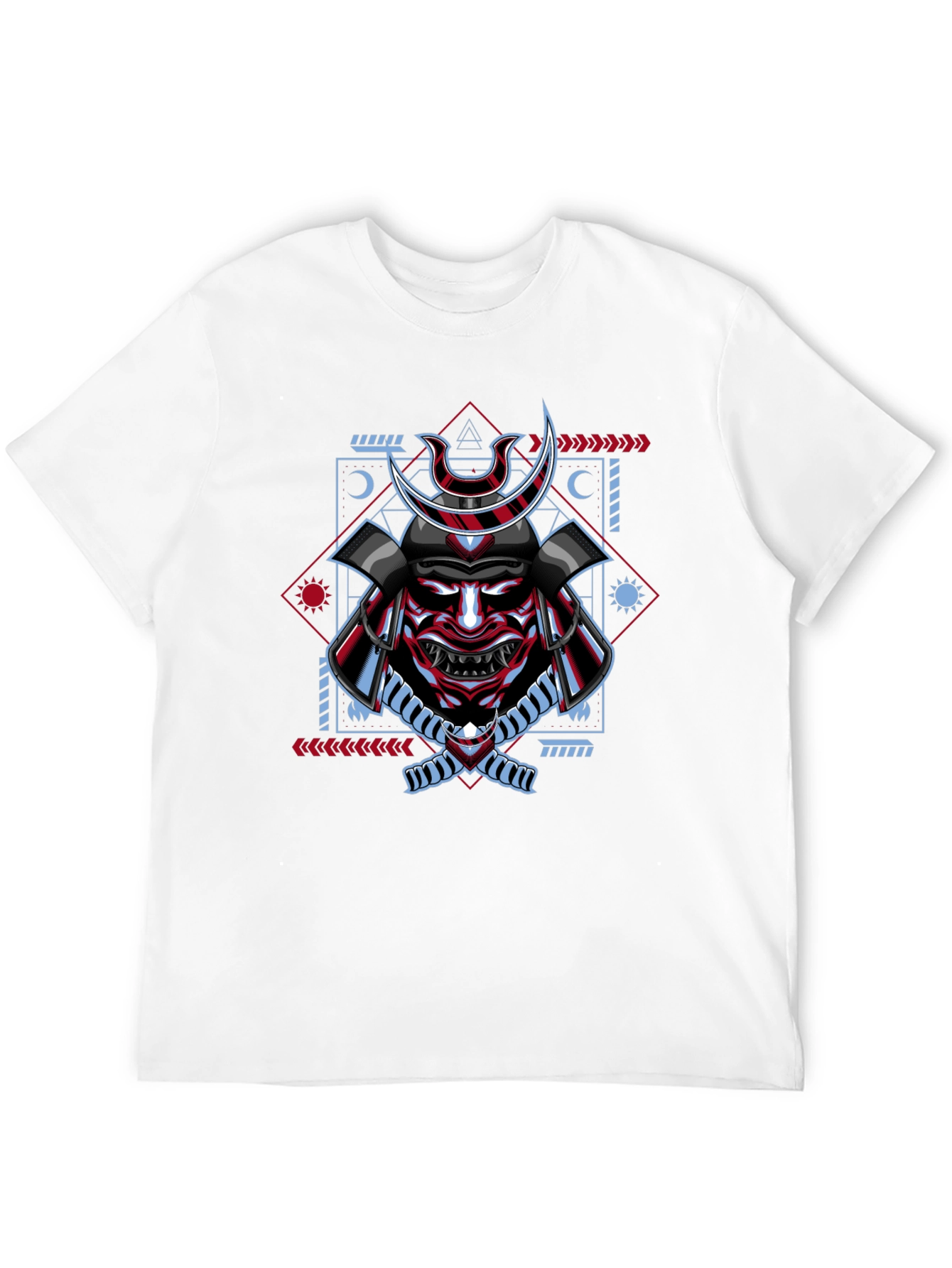 Black Samurai Mask Graphic Print T-Shirt - Black view 12