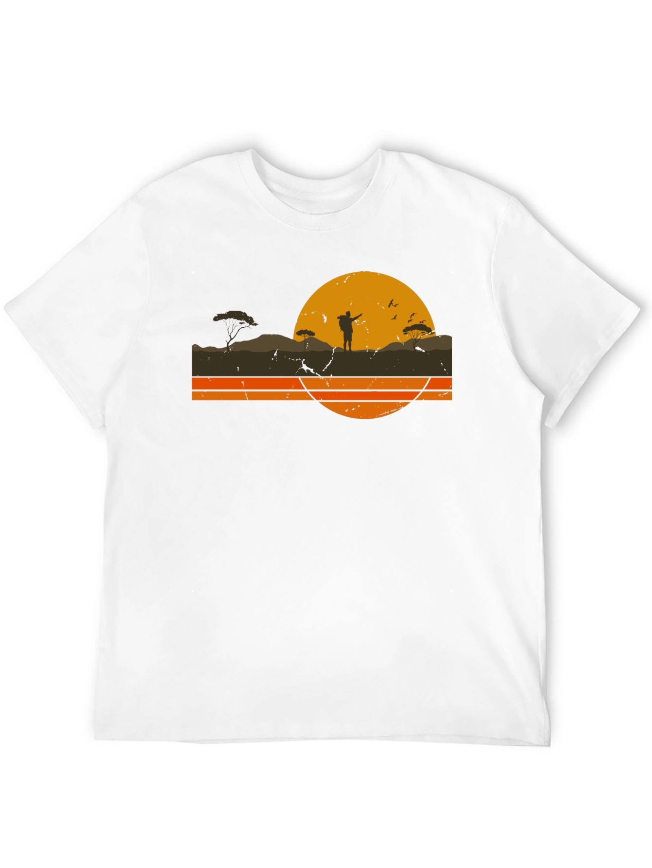 Black Retro Sunset Hiker Graphic T-Shirt view 12