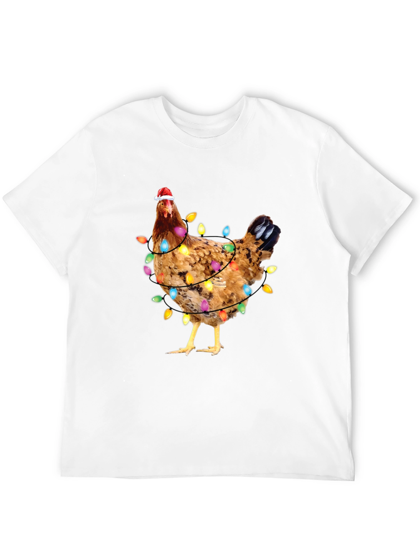 Black Festive Chicken Christmas Lights Graphic Tee view 12