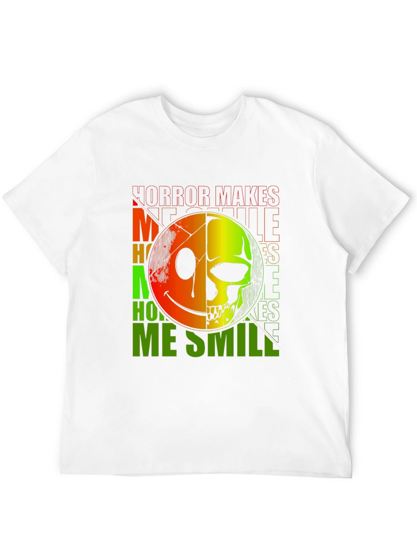 Black Horror Makes Me Smile T-Shirt - Half Smile, Half Skull view 12