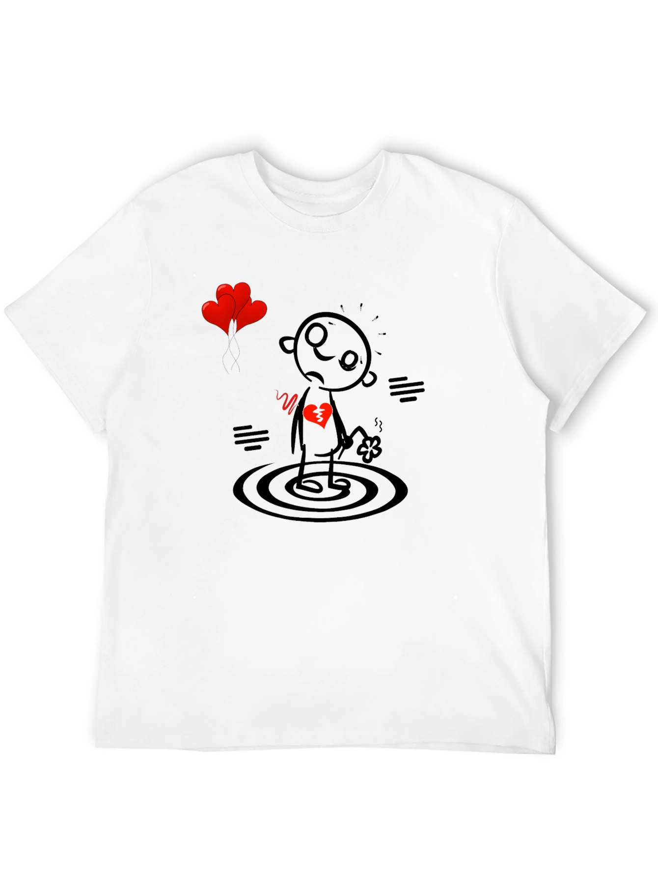 Black Heartbroken Stick Figure T-Shirt - Sad Cartoon Tee view 12