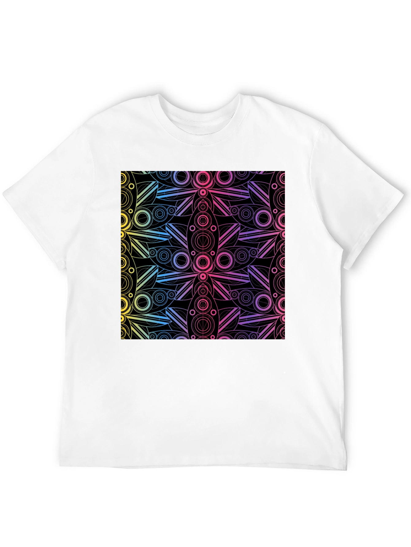 Black Geometric Rainbow Pattern Black T-Shirt view 12