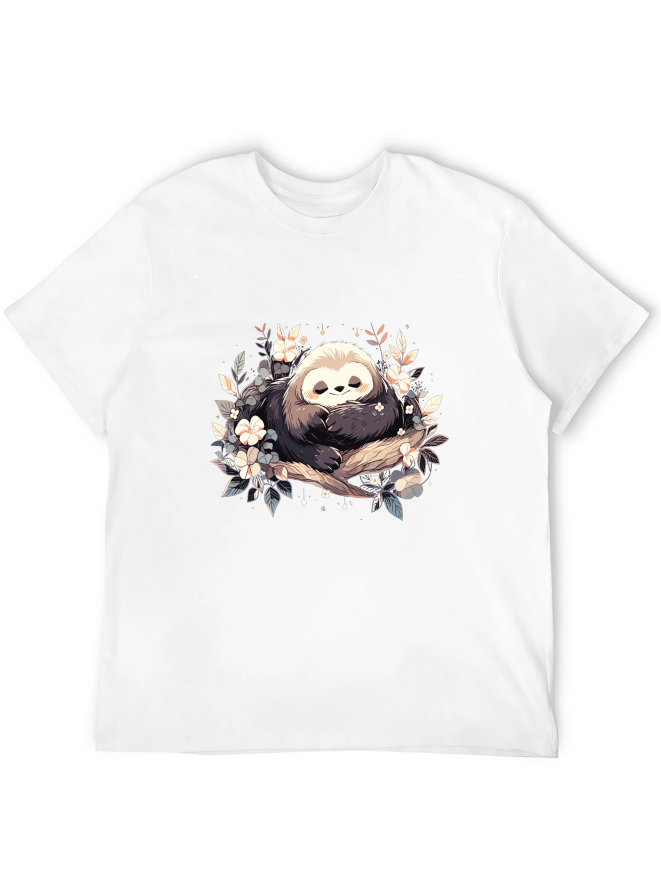 Black Cute Sloth with Flowers Graphic T-Shirt view 12