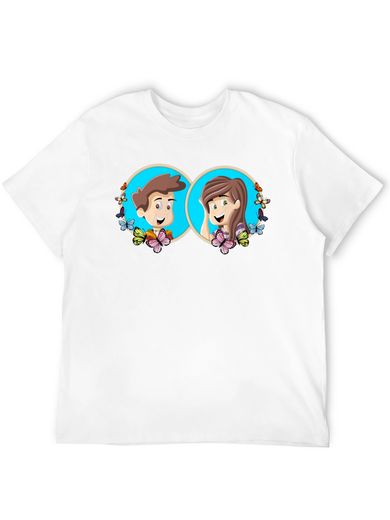 Black Cartoon Couple Graphic Tee - Quirky Black T-Shirt view 12