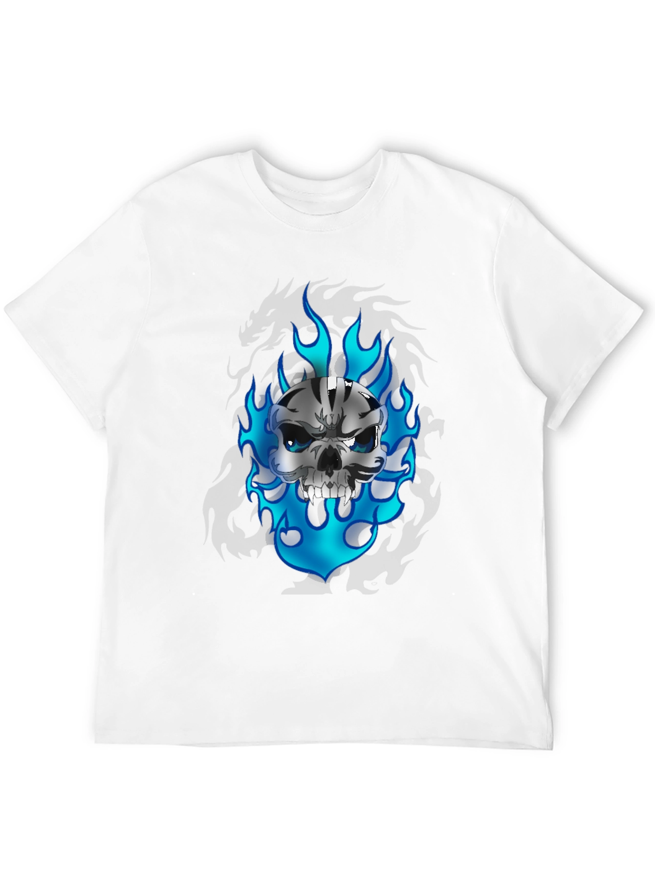 Black Skull and Flames Graphic Tee view 12