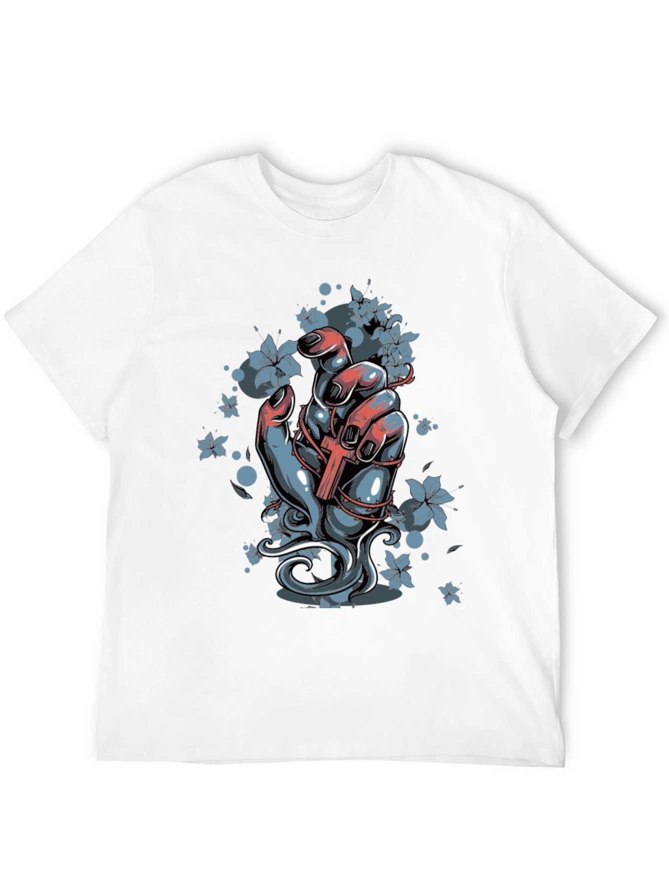 Floral Cross Graphic Black T-Shirt - 12