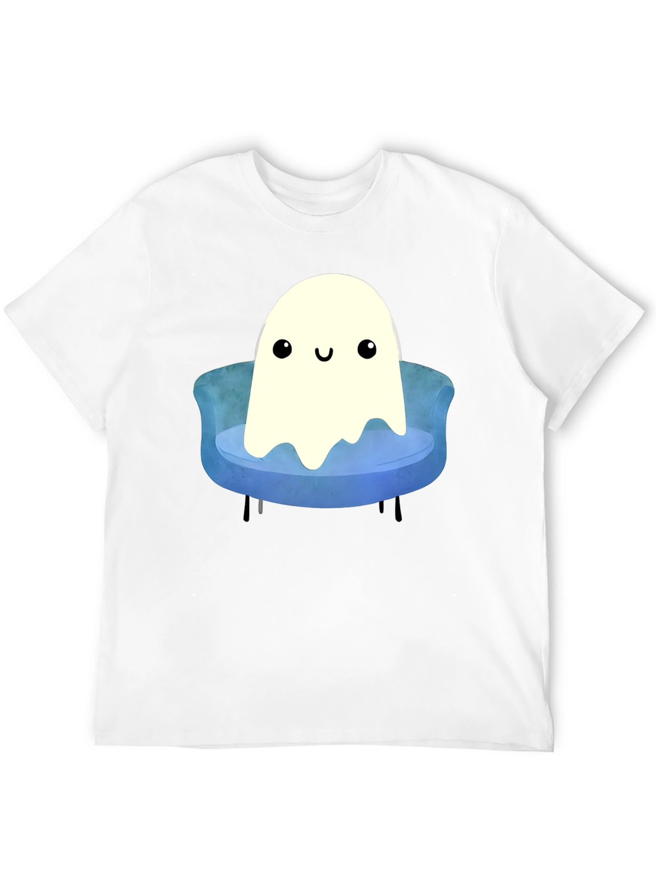 Black Cute Ghost on Couch T-Shirt - Spooky Season Apparel view 12