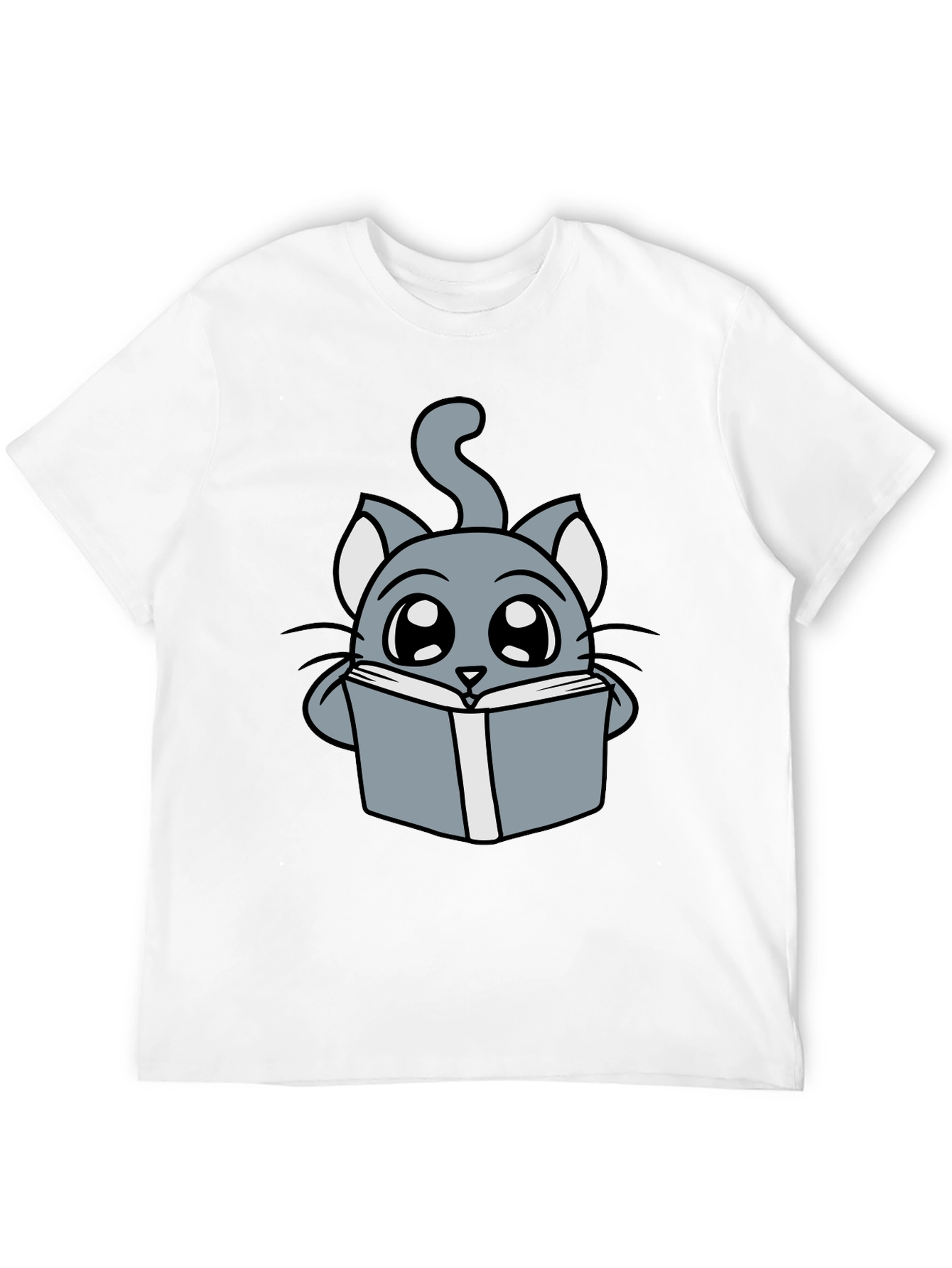 Black Cute Cartoon Cat Reading T-Shirt view 12
