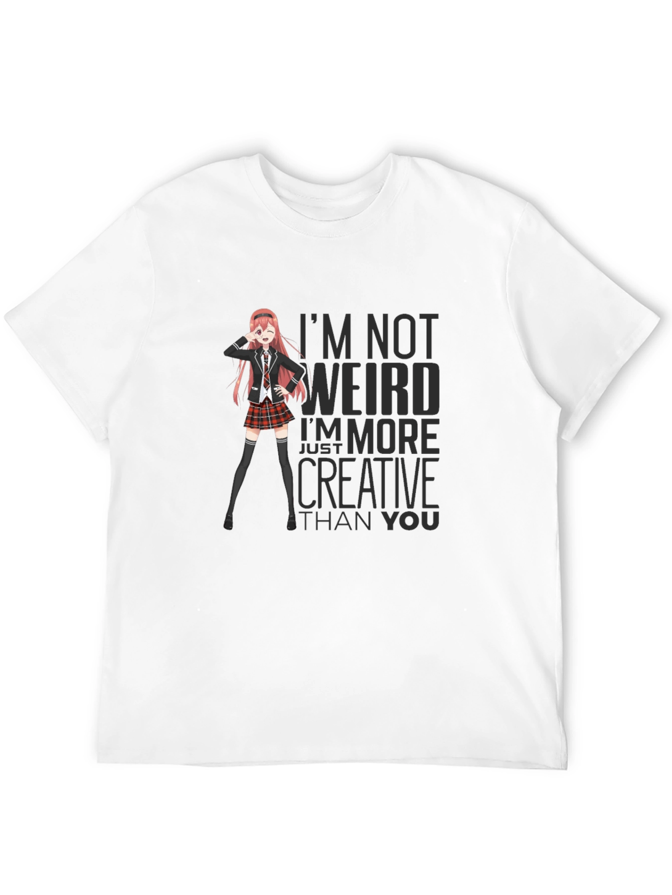 Black Anime Graphic Tee - "I'm Not Weird" Slogan T-Shirt view 12