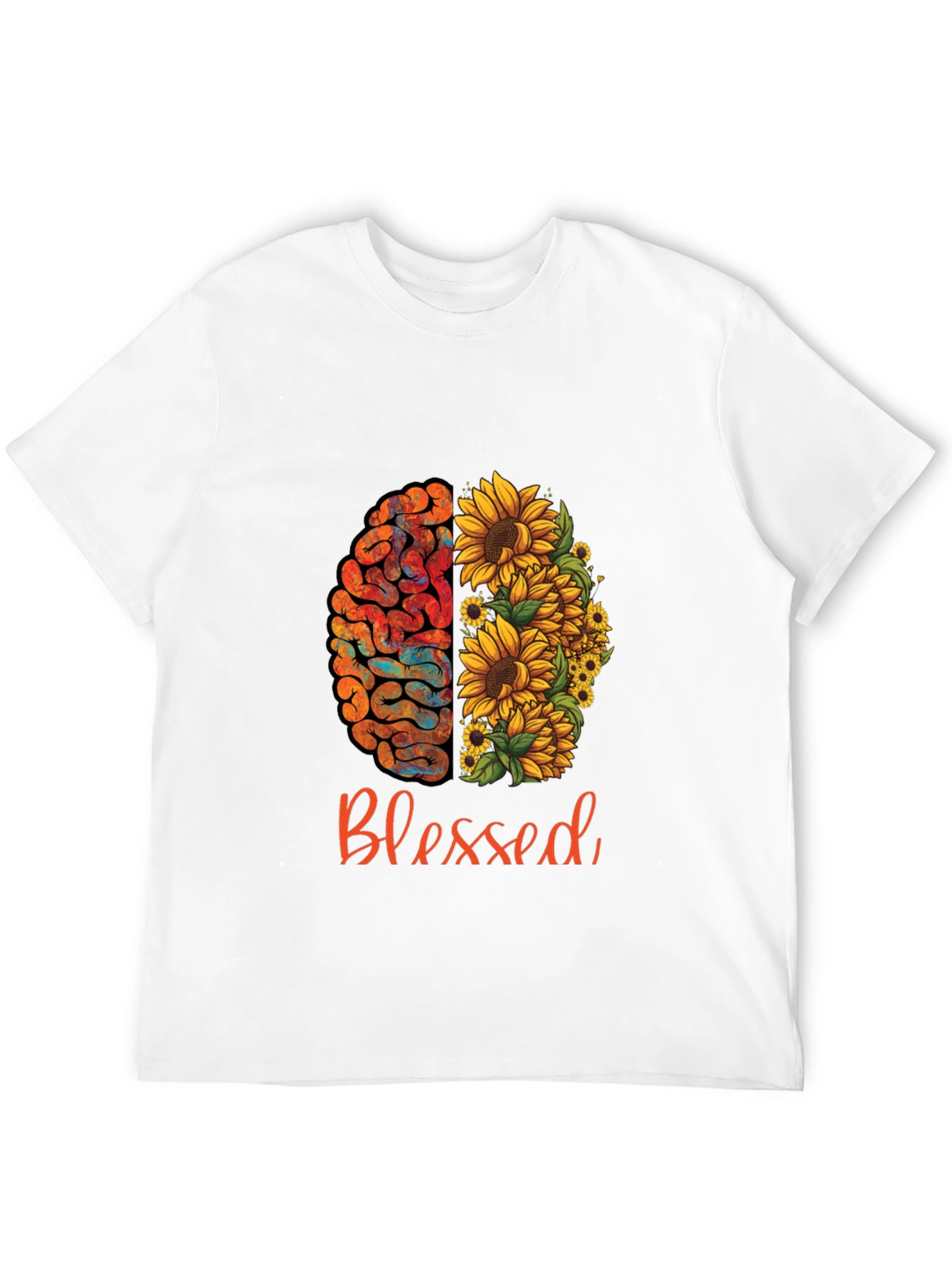 Black Blessed Brain & Sunflower Graphic Tee - Unisex Cotton T-Shirt view 12