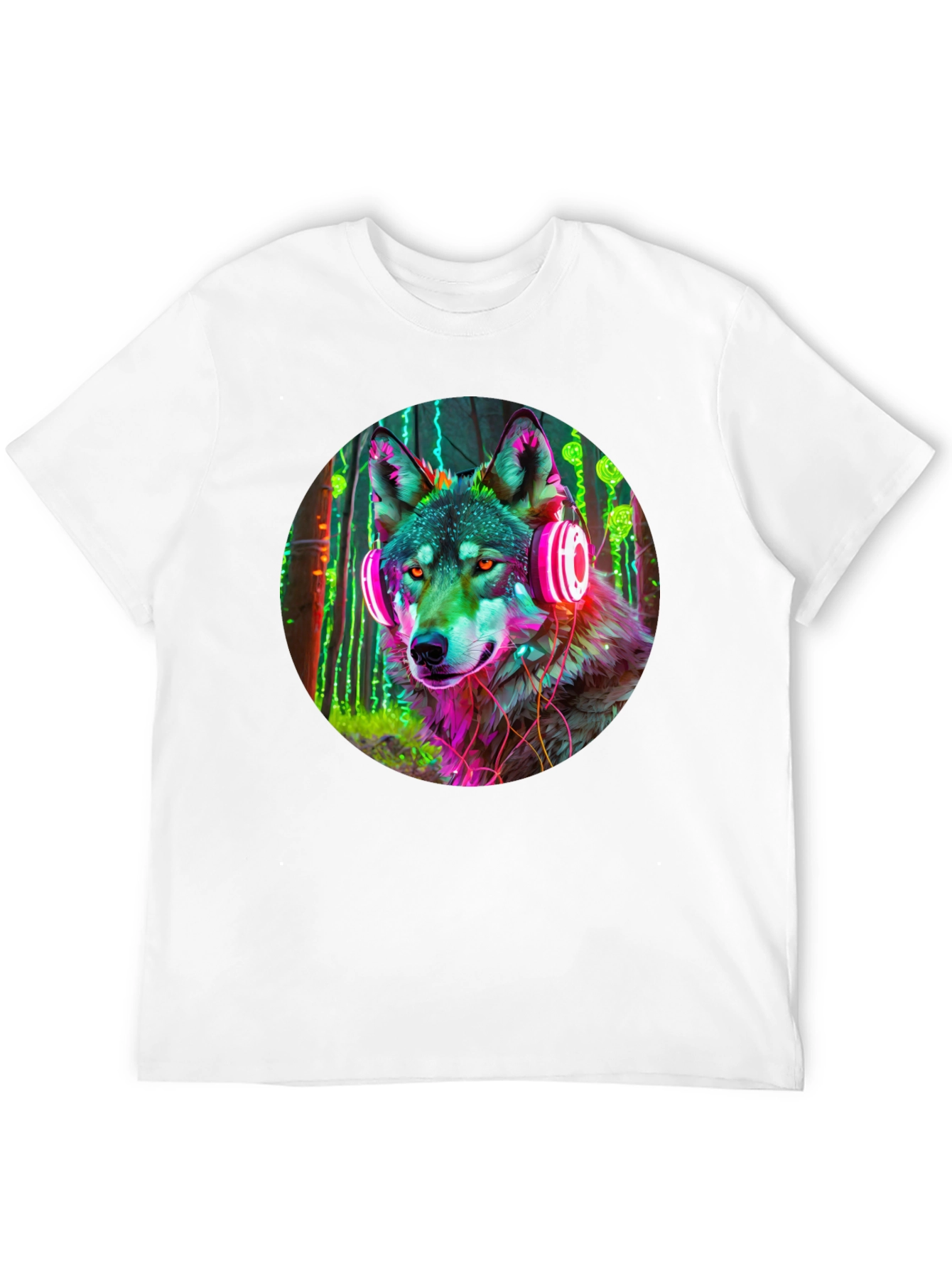 Black Neon Wolf Headphones Graphic Tee view 12