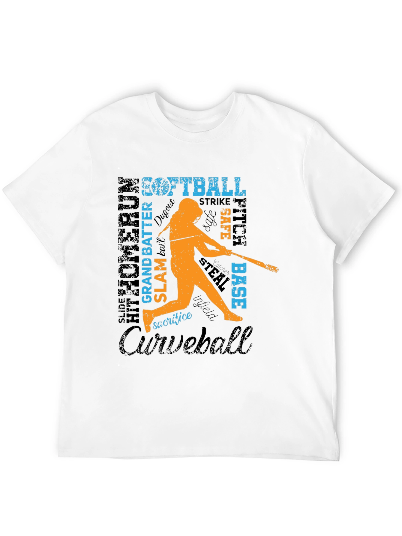 Black Softball Word Art Graphic T-Shirt view 12